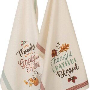 DII Fall Kitchen Towel Set Grateful Heart 18" x 28" NEW